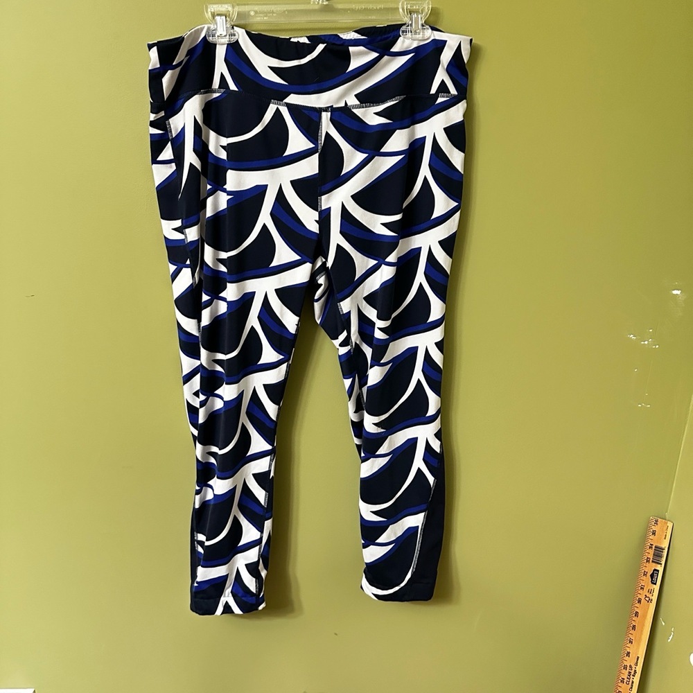 Zenergy By Chicos Womens Size 3 (XL) Leggings Black Blue Geometric 24‎ In Inseam